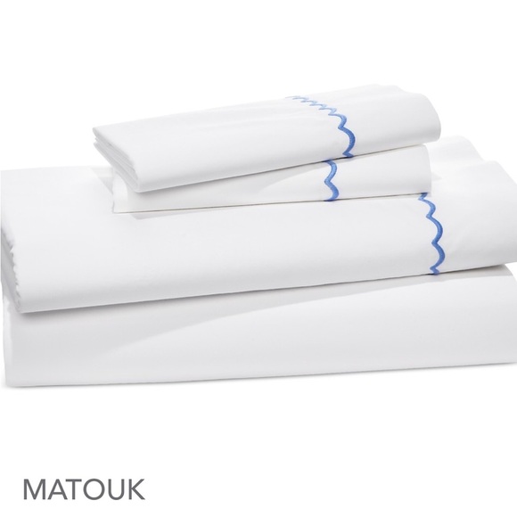 MATOUK Astrid Cotton Duvet Cover Set. Color: white/Azure, Full/Queen - Picture 1 of 3